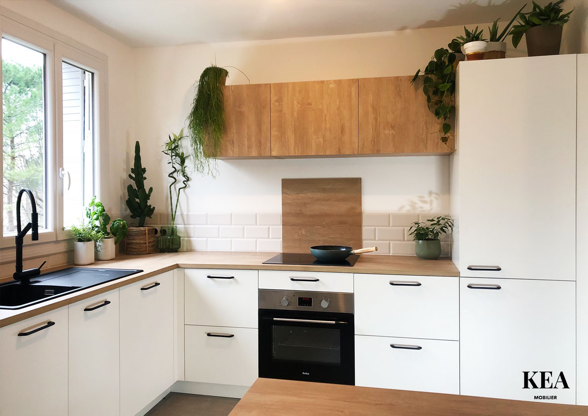 Photo cuisine blanche et bois